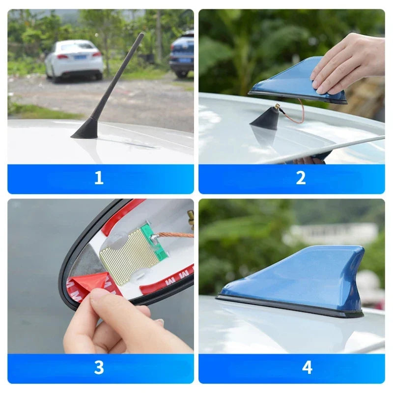 Universal Carbon Fiber Look Car Roof Top Mount Shark Fin Aerial Antenna Toppers Auto Radio AM FM Antenna Signal Amplifier Aerial